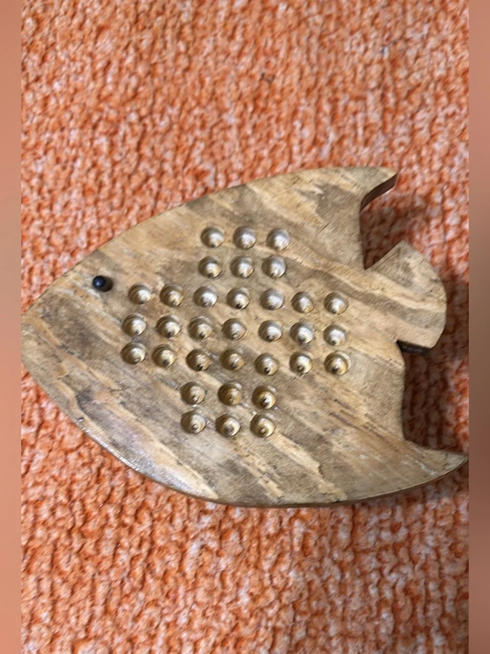 Handmade Wooden Fish Solitaire Peg Board Game with Magnetic Box Lid
